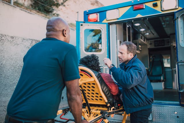 An adult receiving emergency medical services