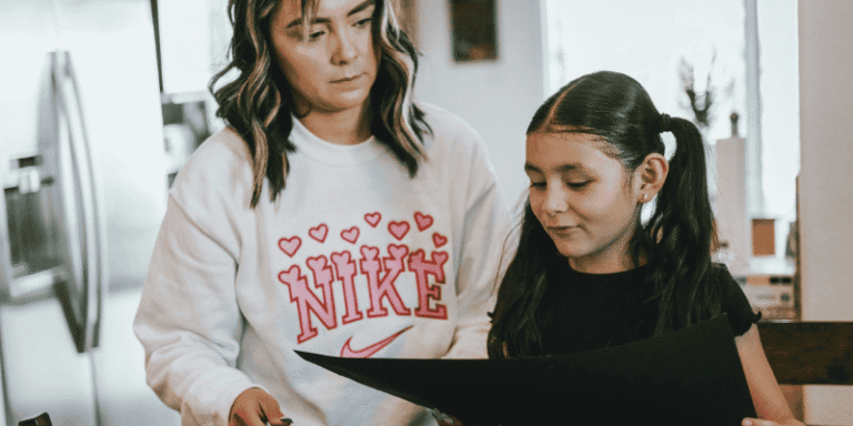 Parent and child bonding over a creative project