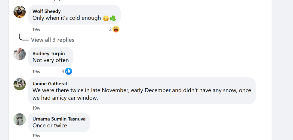 Locals’ Conversation on Facebook About How Often It Snows in Dublin Locals’ Conversation on Facebook About How Often It Snows in Dublin