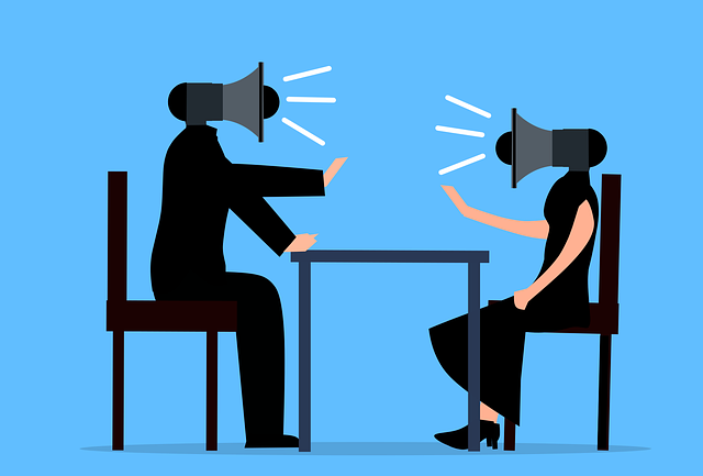 Illustration of a man and woman arguing with each other.