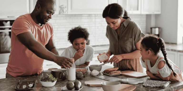 Parents and Kids Sharing a Fun Kitchen Moment