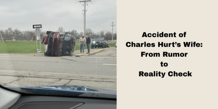 Maroon SUV accident, flipped on its side at an intersection, with three men standing nearby and another vehicle behind.