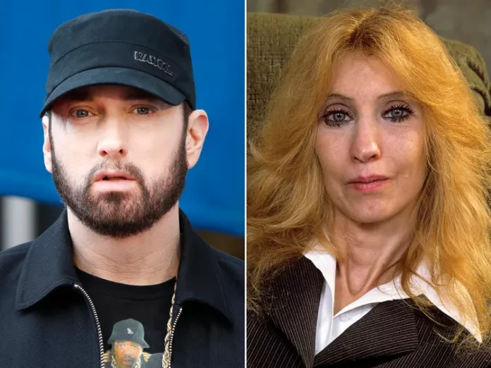 A side-by-side photo of Marshall Mathers and his mother Debbie Nelson